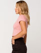 SKY AND SPARROW Solid V Neck Cinch Womens Pink Crop Tee image number 2