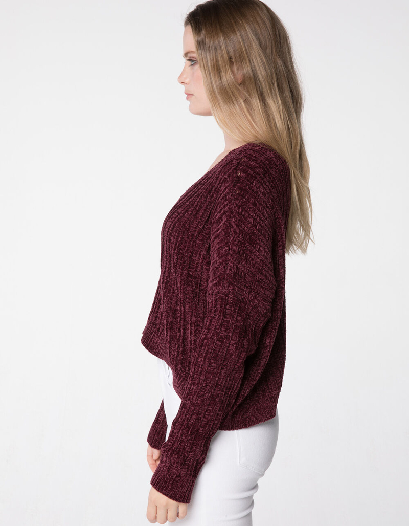 RSQ V-Neck Chenille Plum Womens Sweater image number 1