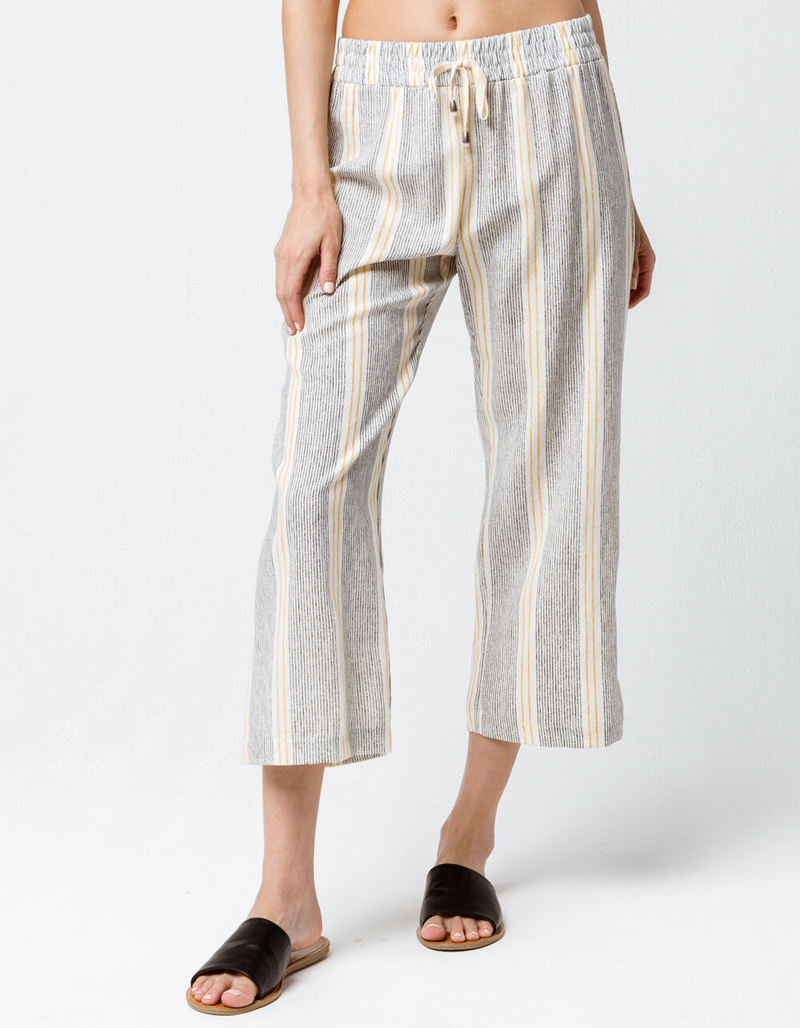 SKY AND SPARROW Stripe Crop Black & Yellow Womens Wide Leg Pants image number 0