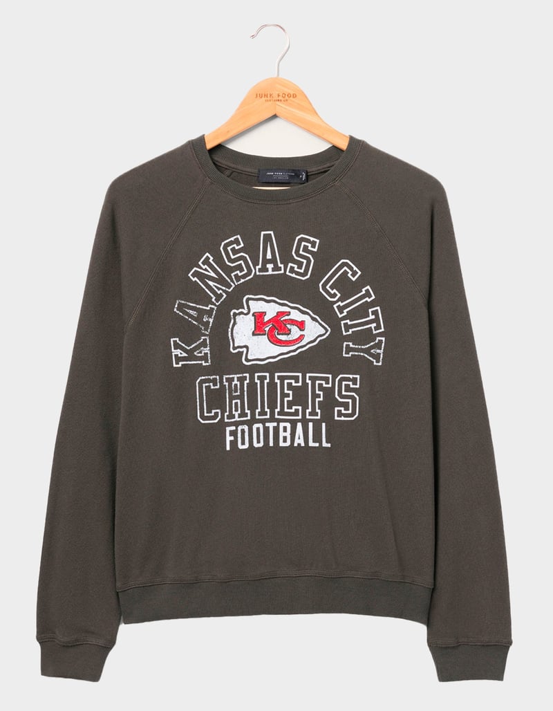 JUNK FOOD Kansas City Chiefs Flocked Raglan Crew Womens Sweatshirt image number 0