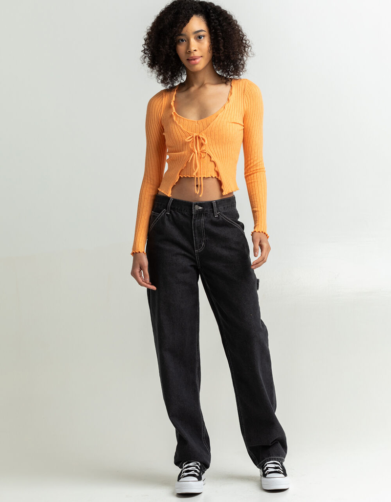 FULL TILT Double Tie Front Womens Pointelle Cardigan image number 4