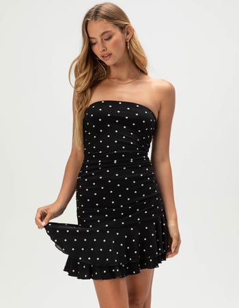 FULL TILT Polka Dot Womens Ruched Tube Dress Primary Image