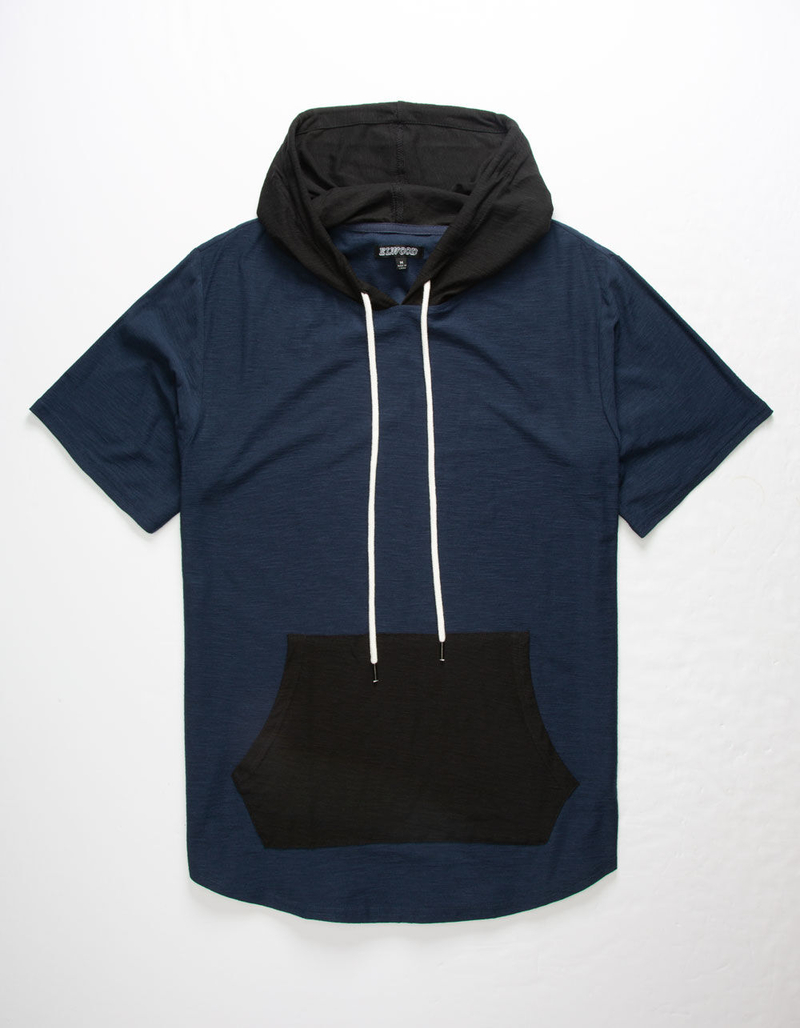 ELWOOD Color Block Navy Mens Hooded T-Shirt image number 0
