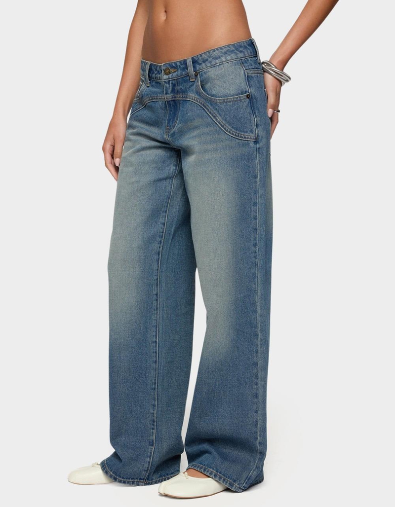 EDIKTED Ronny Curved Stitch Low Rise Jeans image number 1