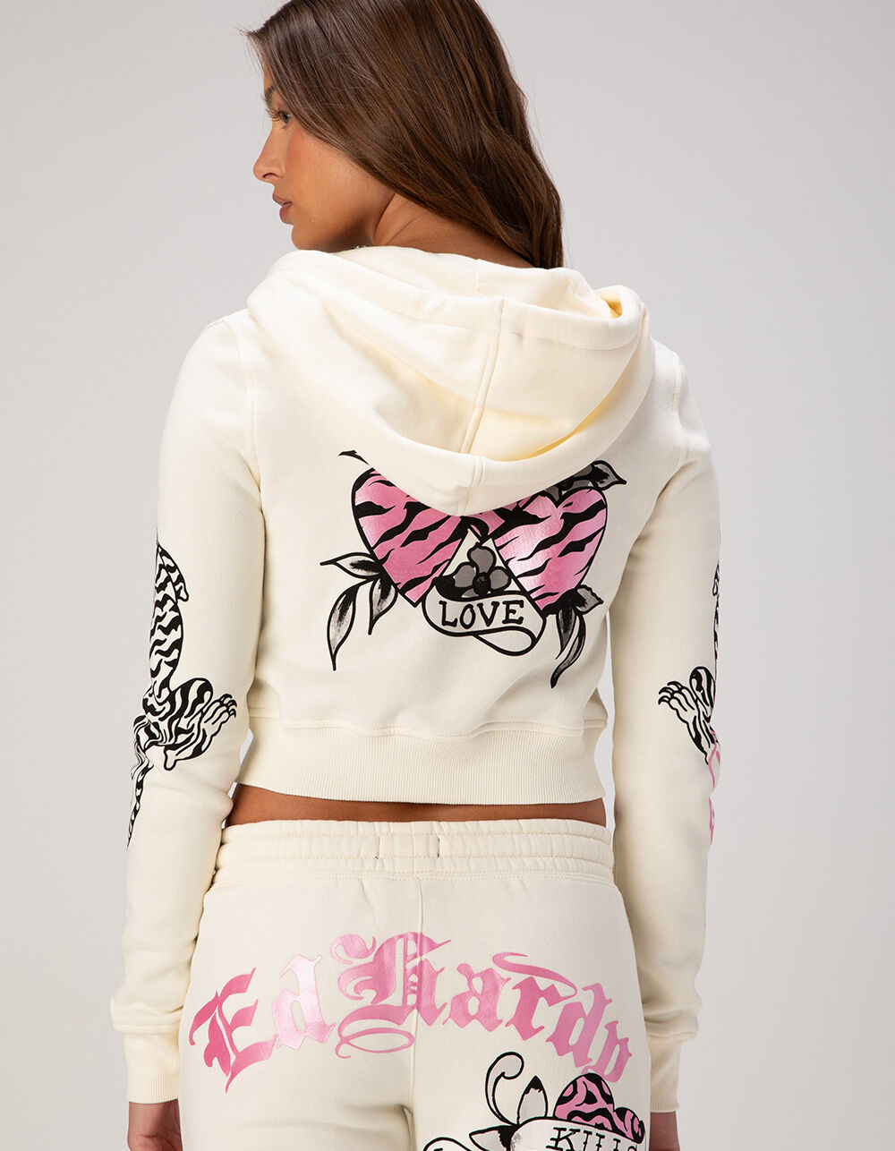 ED HARDY Love Kills Slowly Womens Zip-Up Hoodie - IVORY - M | Tillys