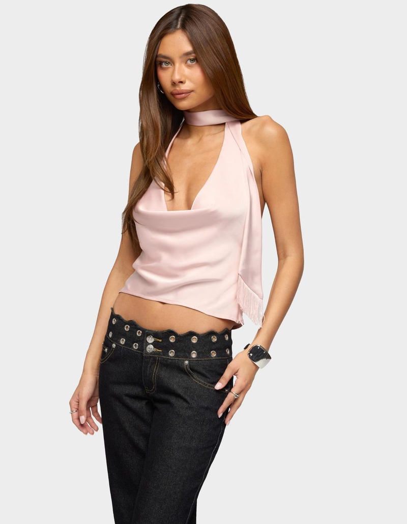 EDIKTED Satin Effect Cowl Neck Scarf Top image number 1