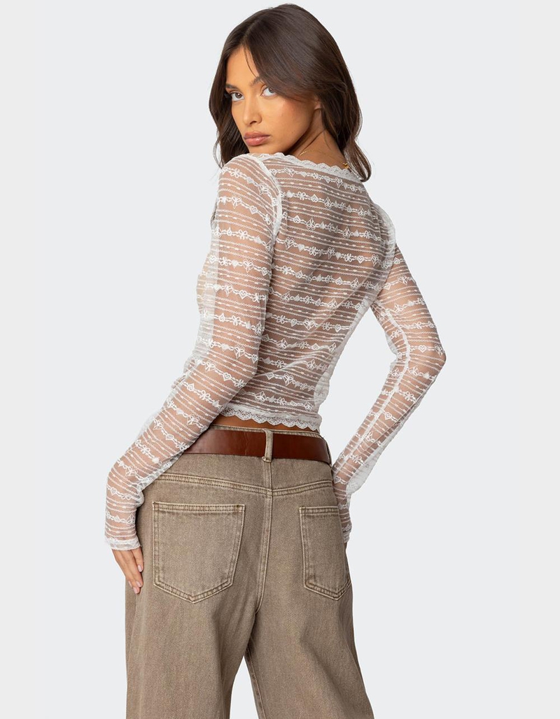EDIKTED Heart & Bow Sheer Lace Top image number 4