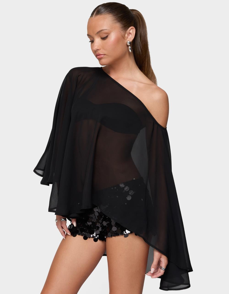 EDIKTED Sheer Chiffon Asymmetric Poncho image number 1