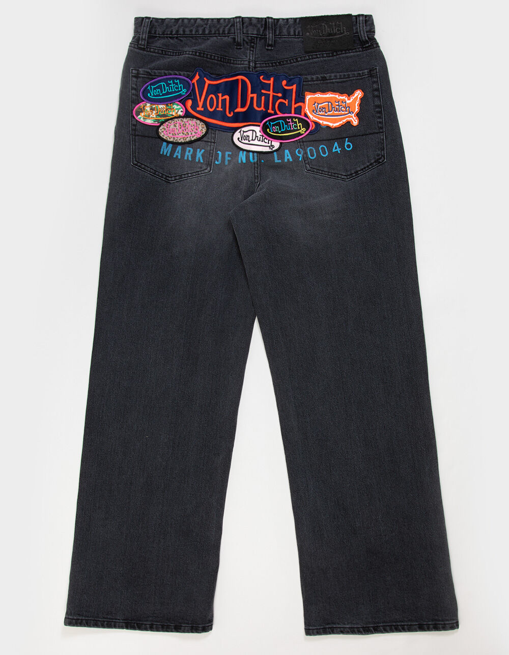 VON DUTCH The Reapers Mens Baggy Embroidered Jeans - WASHED BLACK