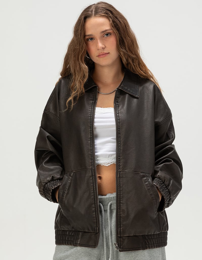 RSQ Womens Oversized Faux Leather Bomber Jacket image number 0