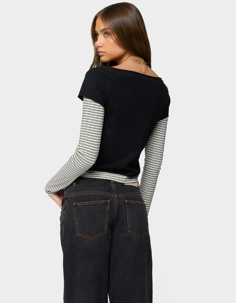 EDIKTED Layered Stripey Long Sleeve Tee image number 2