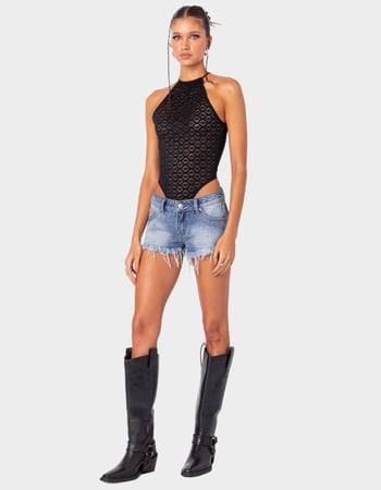 EDIKTED Erika Low Rise Frayed Denim Shorts Alternative Image