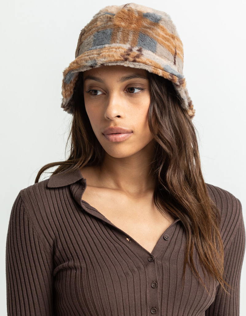 BDG Urban Outfitters Fuzzy Plaid Bucket Hat image number 1