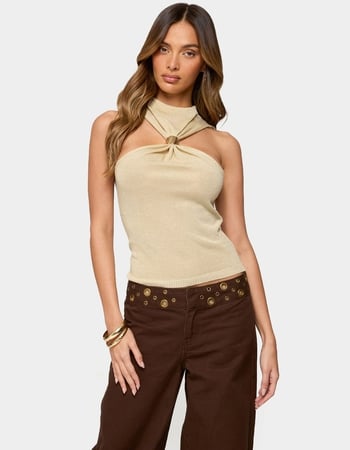 EDIKTED Nalia Gathered Ring Glitter Knit Top Primary Image