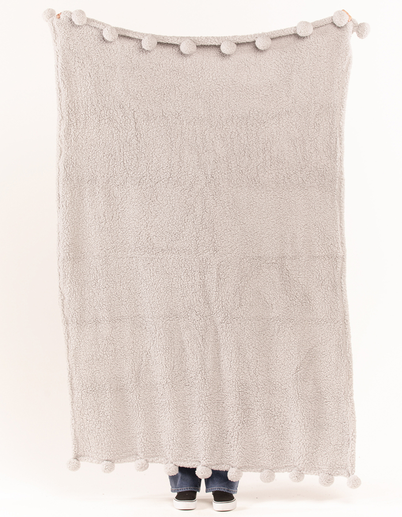 Get Cozy Pom Pom Sherpa Throw Blanket image number 0