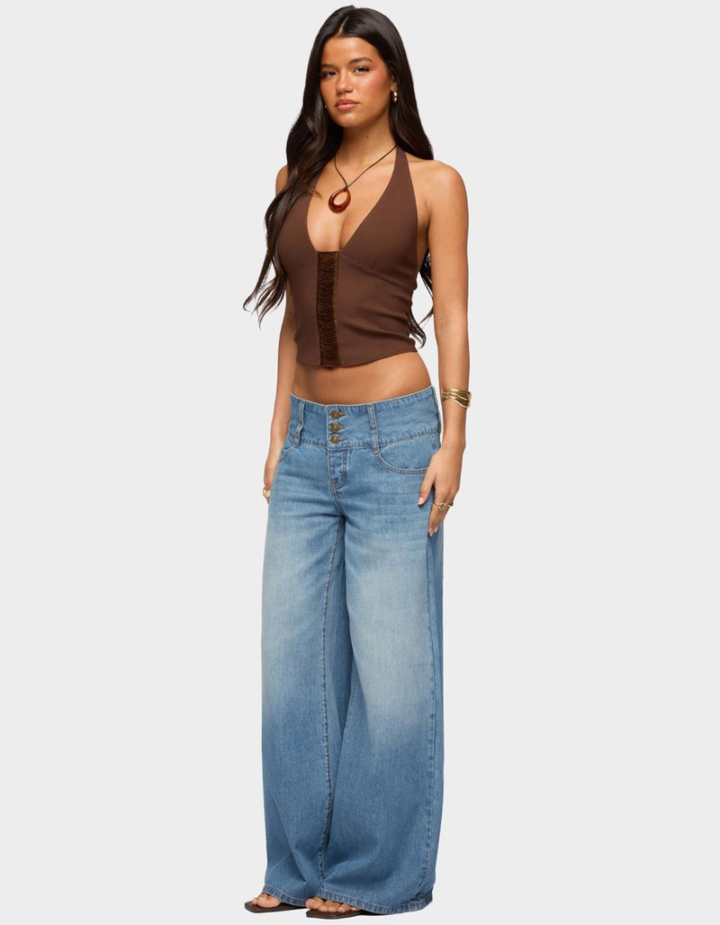 EDIKTED Wide Waistband Low Rise Baggy Jeans image number 3