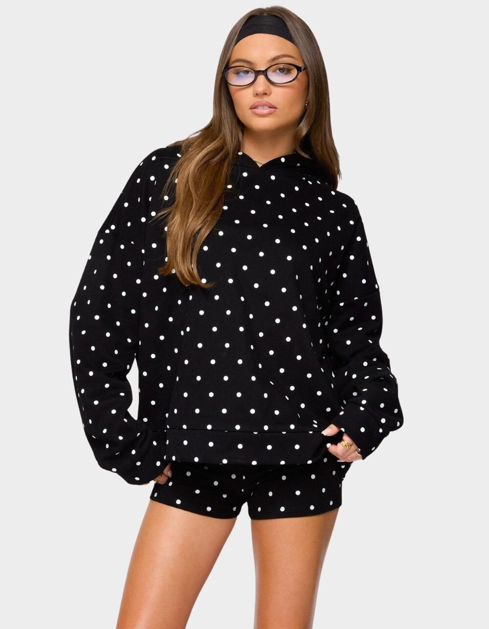 EDIKTED Chelsie Polka Dot Hoodie - BLACK - L | Tillys