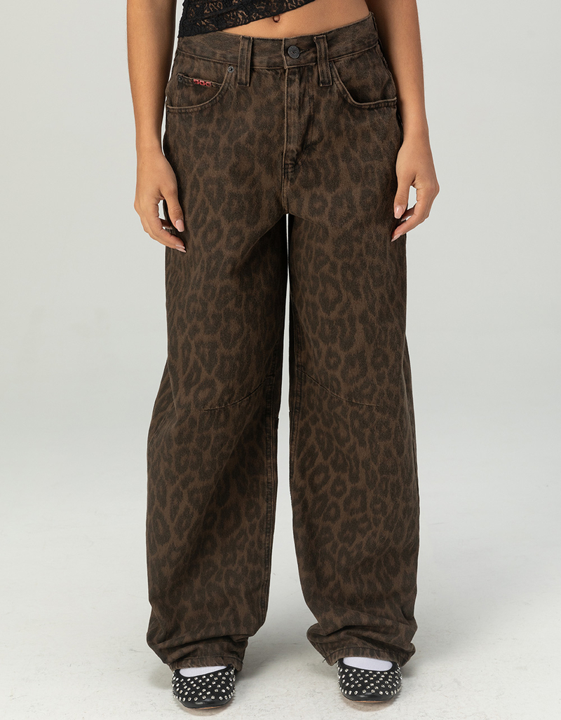BDG Urban Outfitters Logan Buckle Leopard Baggy Barrel Womens Jeans image number 1