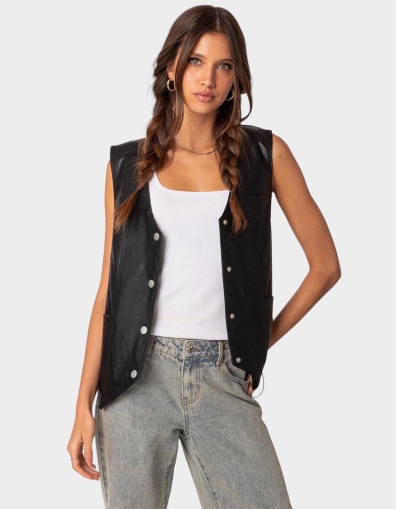 EDIKTED Kara Faux Leather Lace Up Vest image number 0