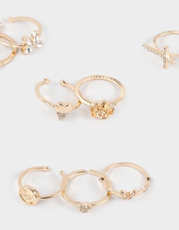 FULL TILT 9 Pack Butterfly/Rose/Pearl Dainty Rings Alternative Image