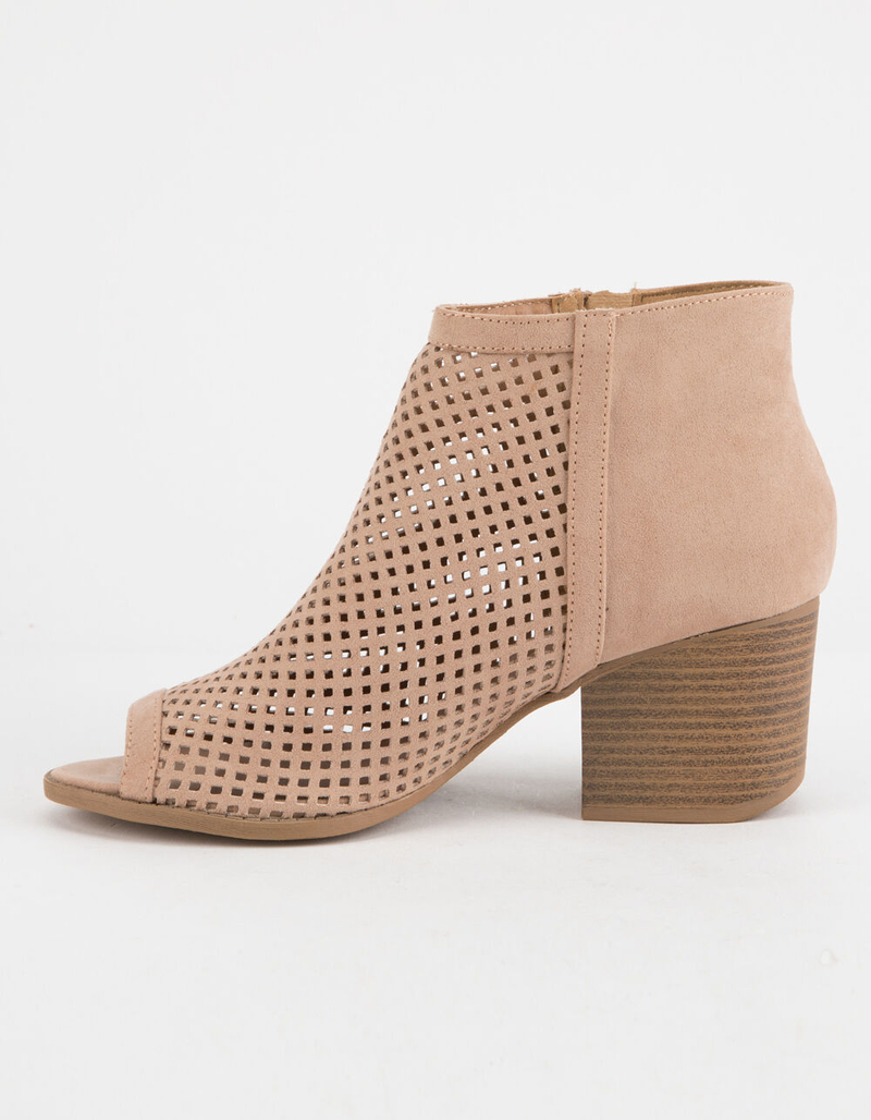 QUPID Peep Toe Perforated Womens Taupe Booties image number 2