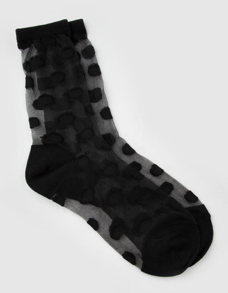 Sheer Polka Dot Womens Black Mid Calf Socks image number 0