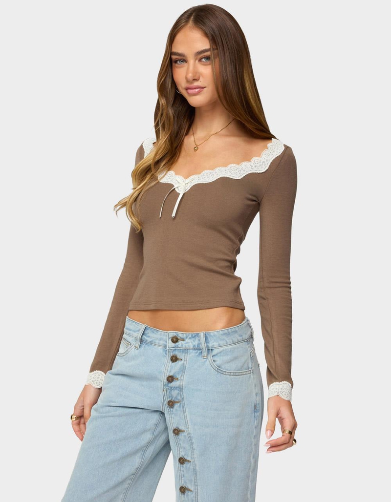 EDIKTED Contrast Lacey Long Sleeve Top image number 1