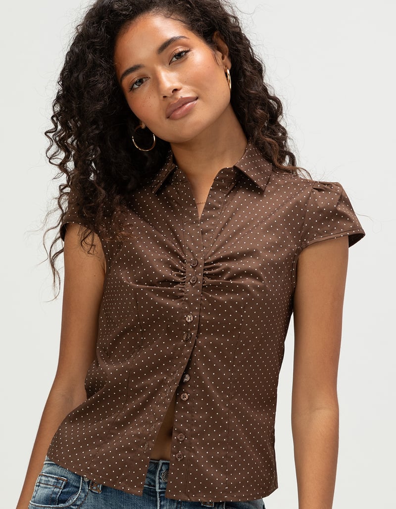 LOVE TREE Womens Polka Dot Button Up Shirt image number 0