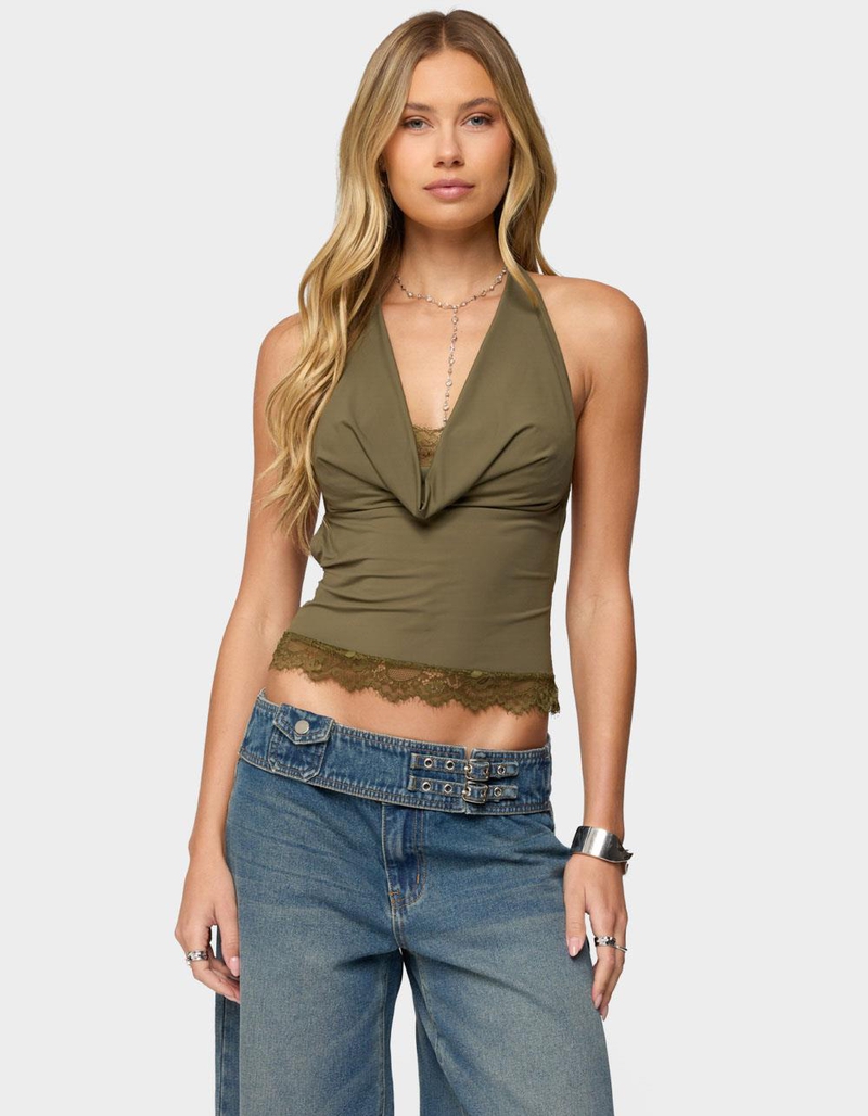 EDIKTED Layered Lacey Cowl Neck Halter Top image number 0