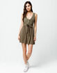 SKY AND SPARROW Crochet Tie Waist Olive Dress image number 4