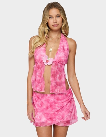 EDIKTED Tie-dye Mesh Split Front Backless Top Primary Image