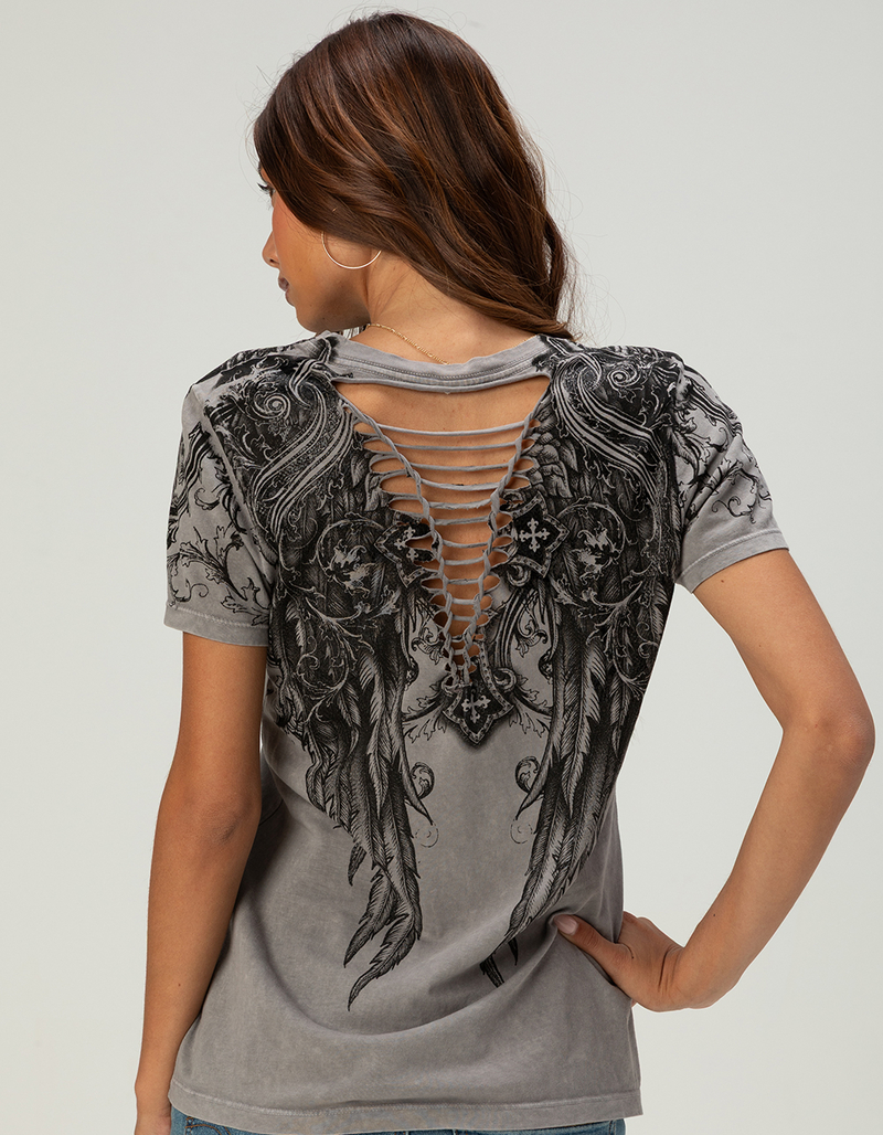 AFFLICTION Aristocrat Womens Lace-Up Back Tee image number 1