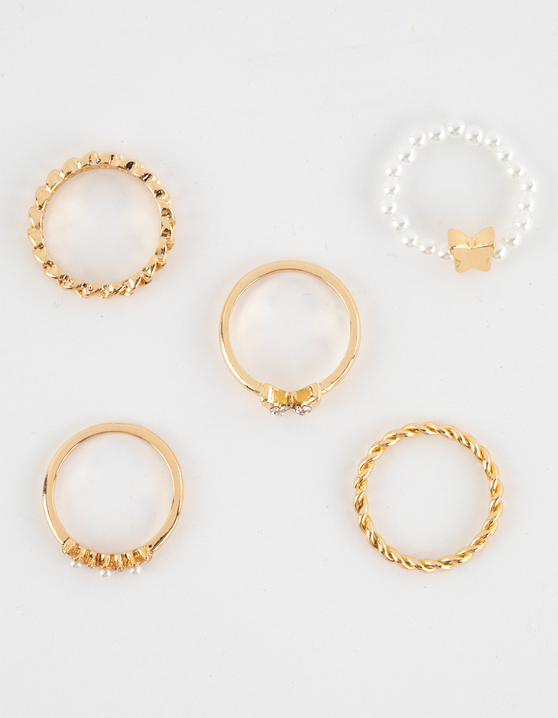 FULL TILT 5 Pack Butterfly Pearl Dainty Rings image number 2