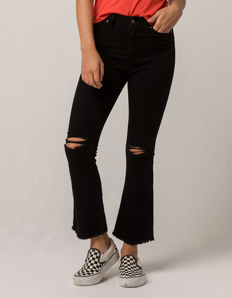Myosotis Raw Hem Ripped Open-Knee Fit & Flare Cropped Jeans for Women main image 1