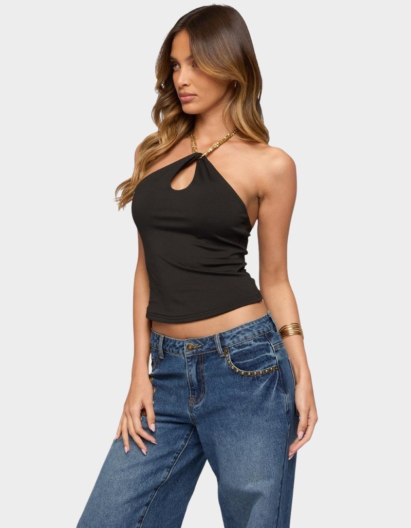 EDIKTED Alizie Beaded Chain Keyhole Halter Top image number 1