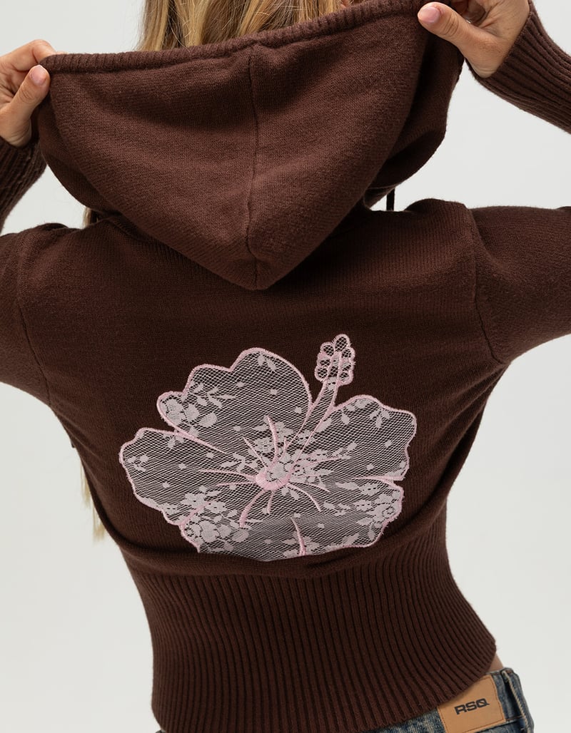 RSQ Womens Hibiscus Zip-Up Hooded Sweater image number 1