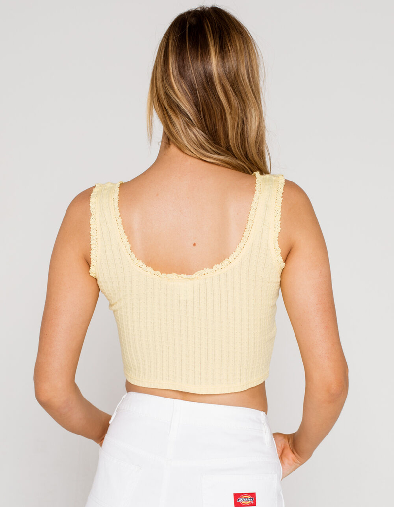 IVY & MAIN Pointelle Button Front Womens Yellow Tank image number 2