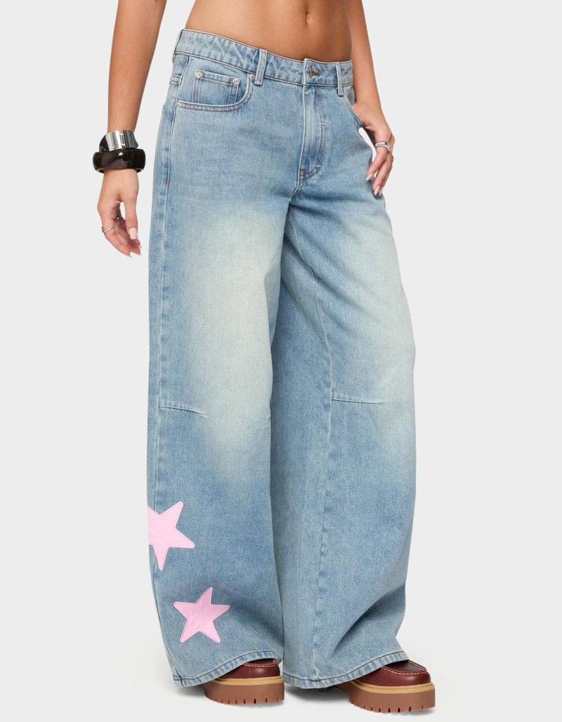 EDIKTED Trish Satin Effect Stars Low Rise Jeans image number 1