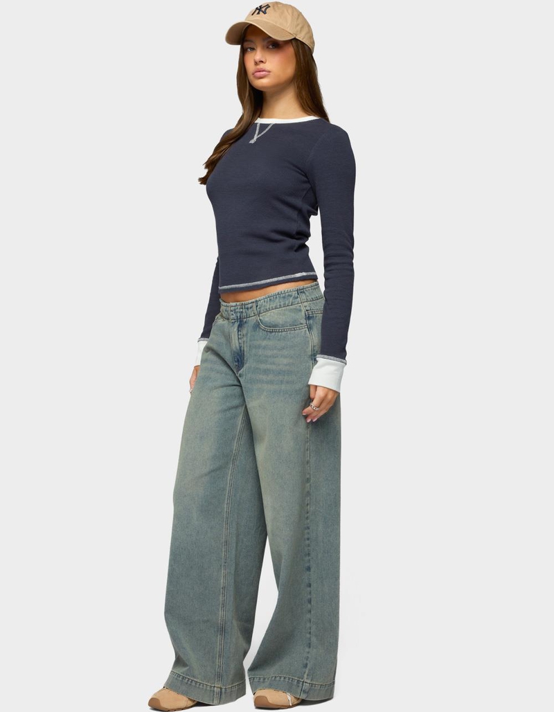 EDIKTED Rora Contrast Long Sleeve Waffle Top image number 3