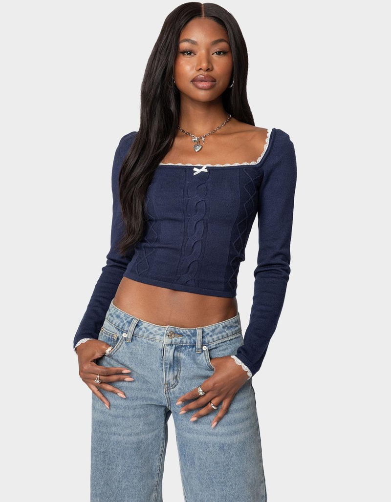 EDIKTED Ansley Lacey Cable Knit Top image number 0
