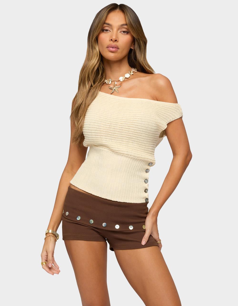 EDIKTED Buttoned Off Shoulder Crochet Top image number 0