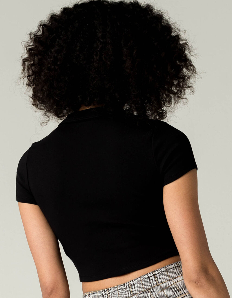 FULL TILT Button Front Womens Black Crop Polo Shirt image number 2