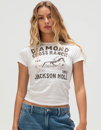 DIAMOND CROSS RANCH Blue Horse Womens Baby Tee Primary Image