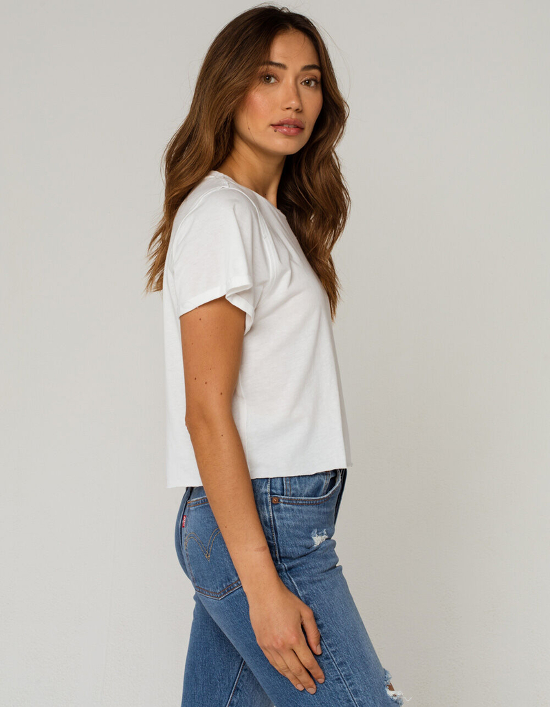 HEART & HIPS Raw Edge Womens White Tee image number 1