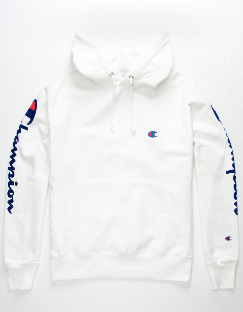 CHAMPION Flock Sleeve White Mens Hoodie image number 0