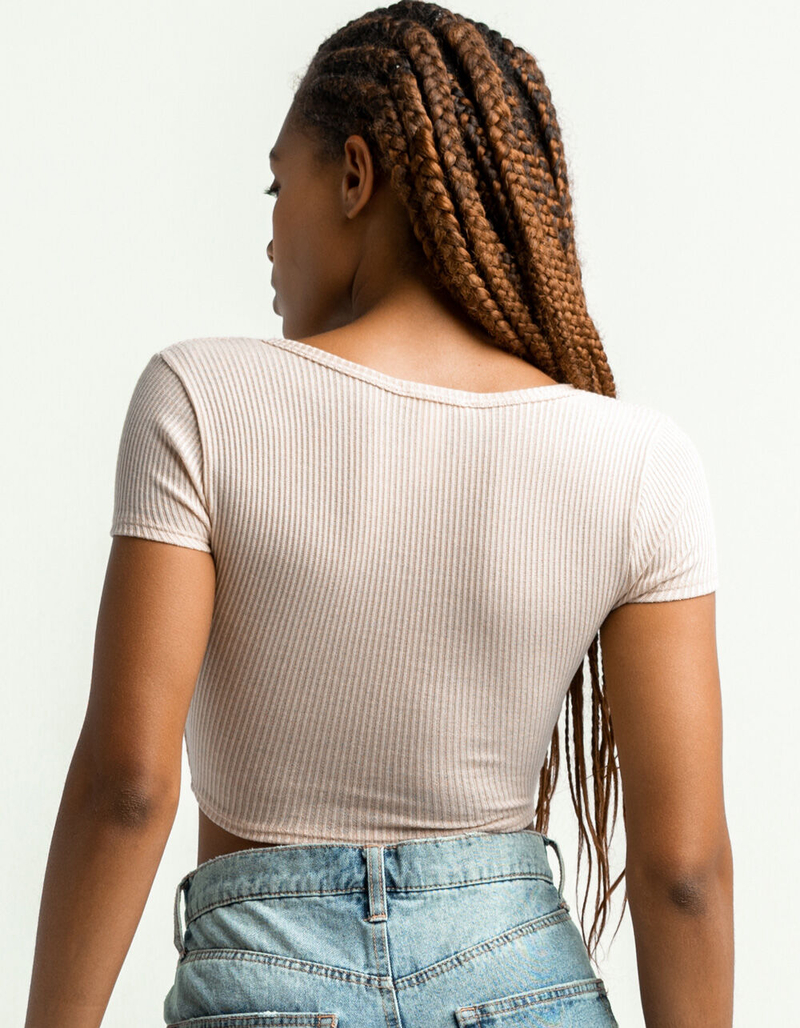 FULL TILT Cinch Button Front Womens Tan Tee image number 2