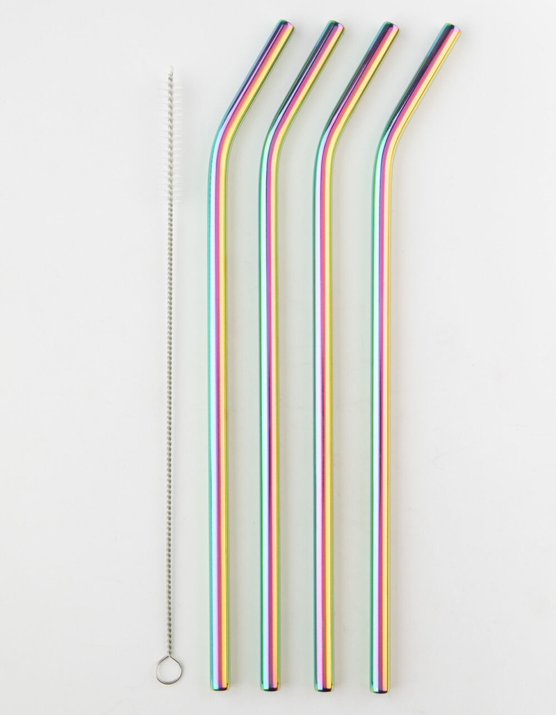 TMD HOLDINGS 4 Pack Rainbow Metal Reusable Straws image number 0