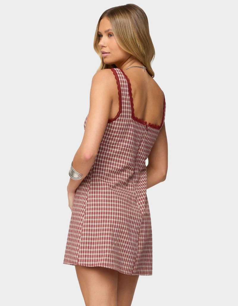 EDIKTED Clarren Lacey Gingham Mini Dress image number 2