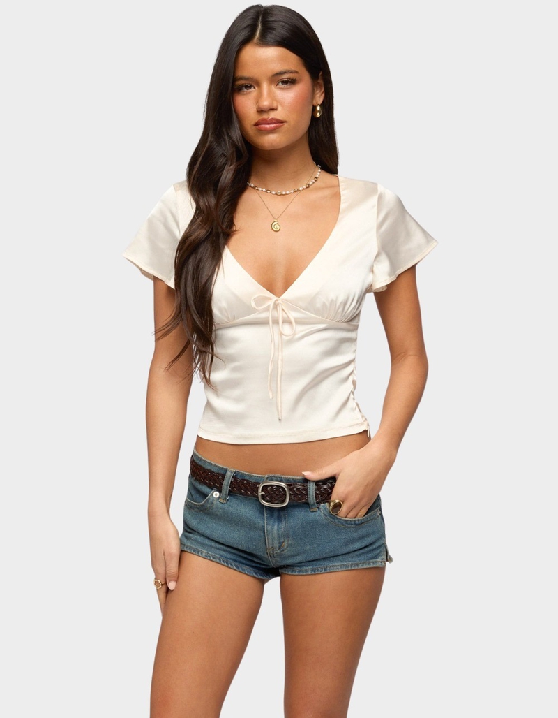 EDIKTED Aurora Satin Effect Ruffle Top image number 0