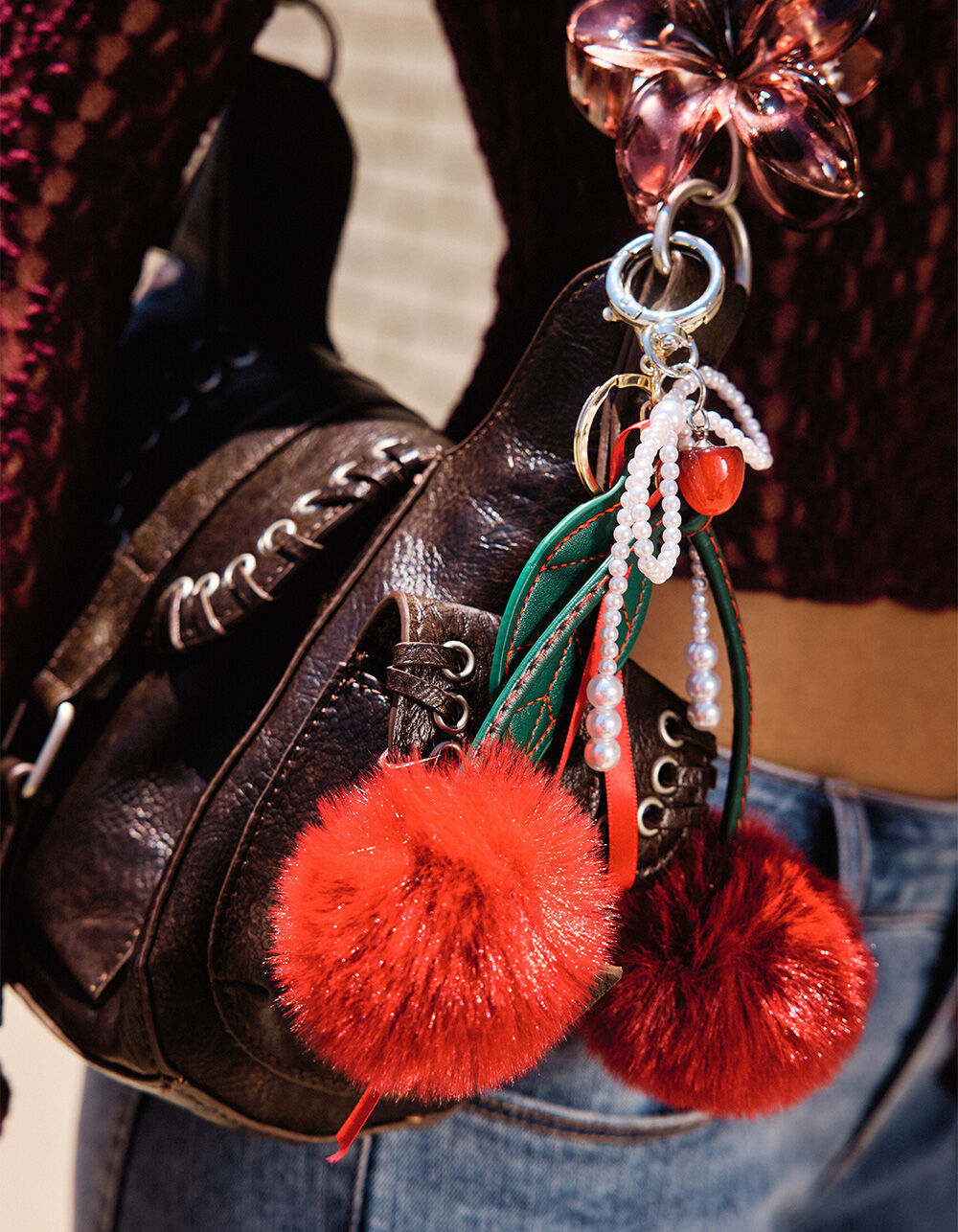 FULL TILT Furry Cherry Bag Charm - RED - ONE SIZE | Tillys